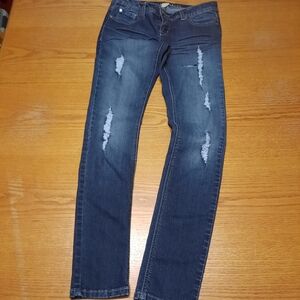 Blue Asphalt Dark Wash Distressed Skinny Jeans